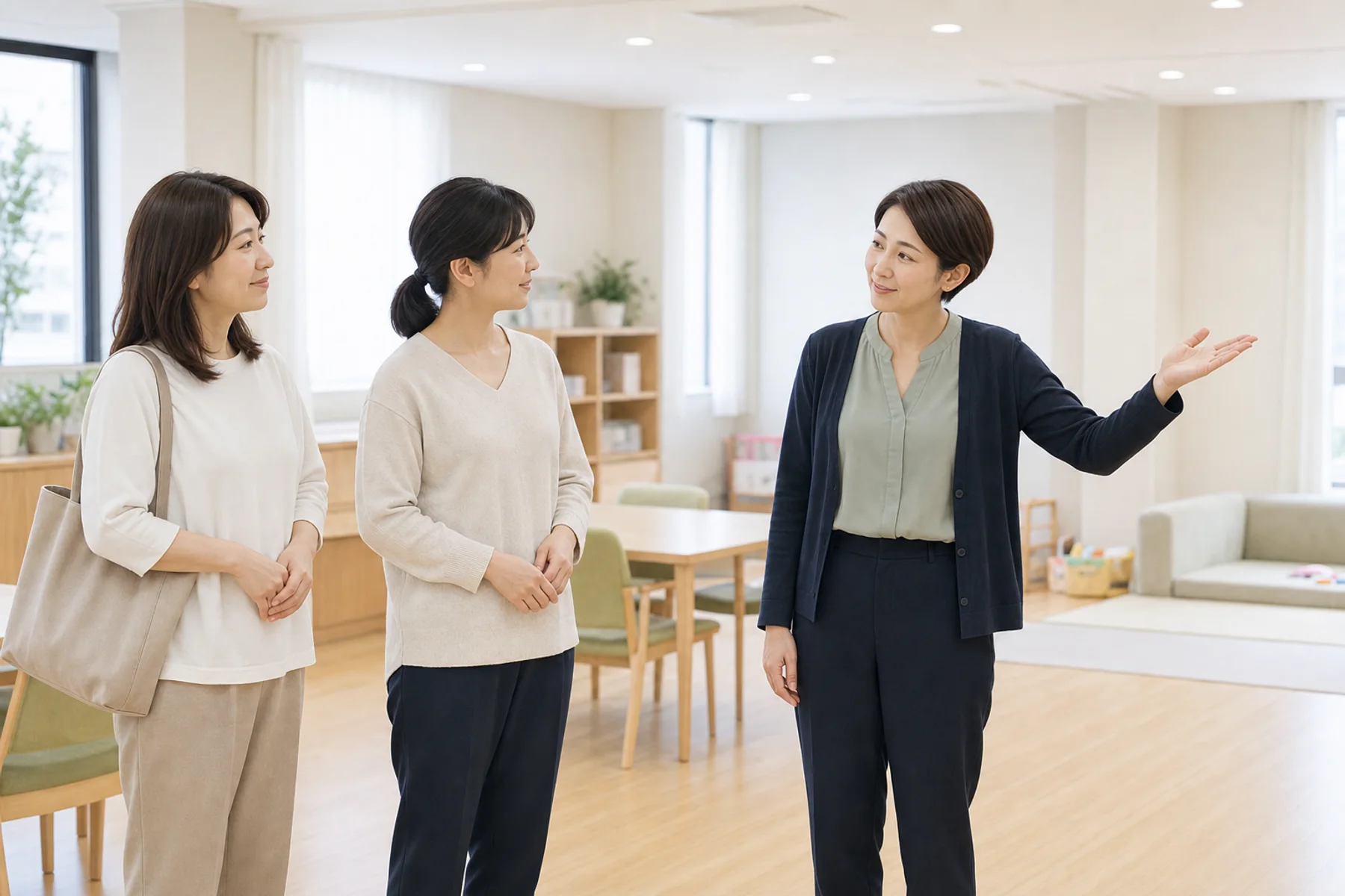 相談支援専門員が利用希望者と家族の事業所見学に同行する様子