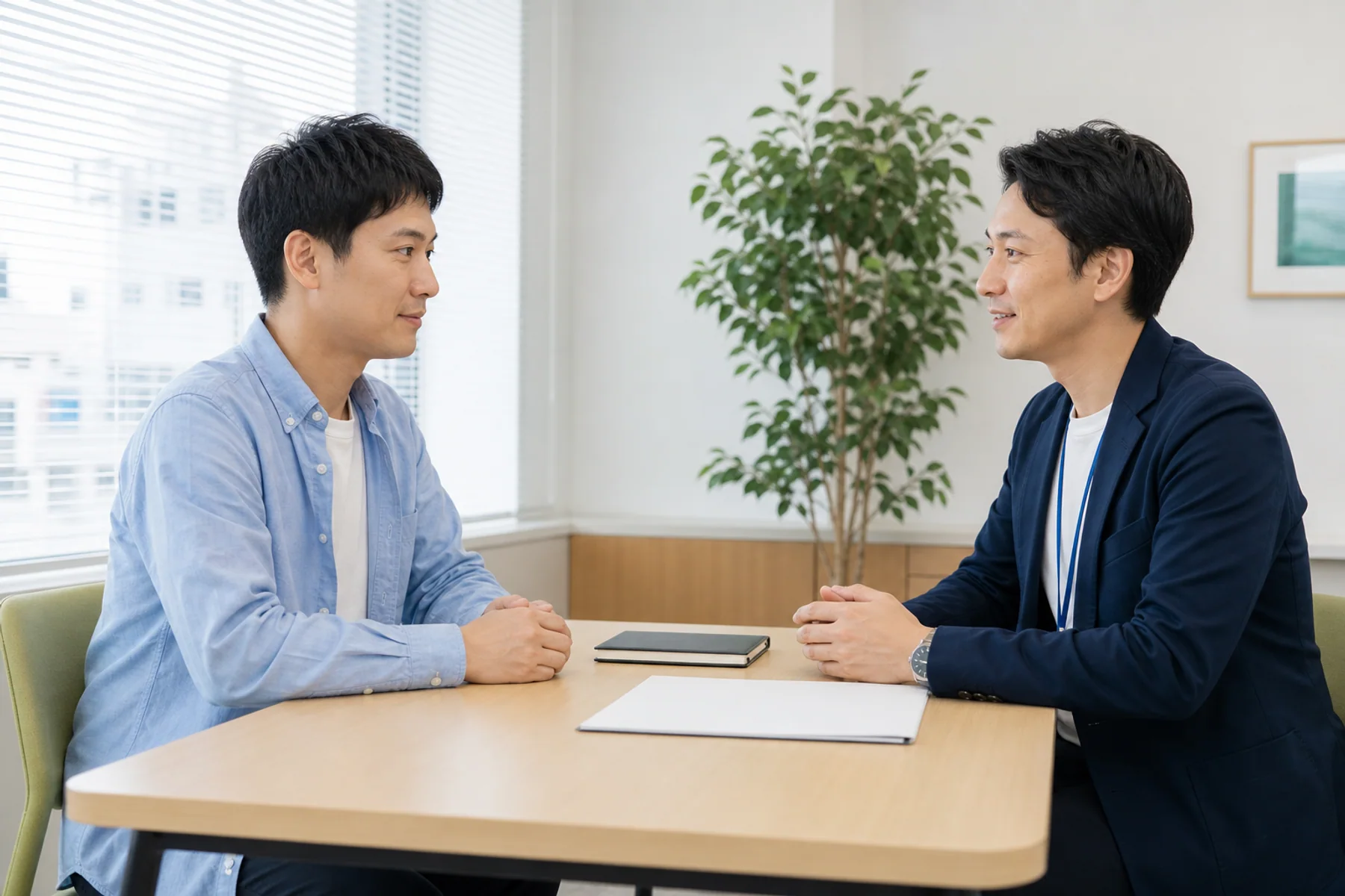利用者と支援員が対等な目線で目標を話し合う様子